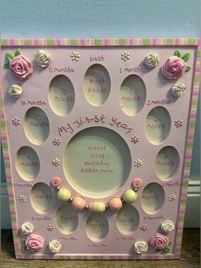 Pink My First Year baby photo frame